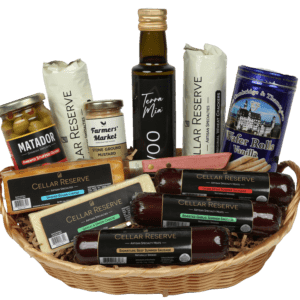 A basket of food and condiments for the holidays.