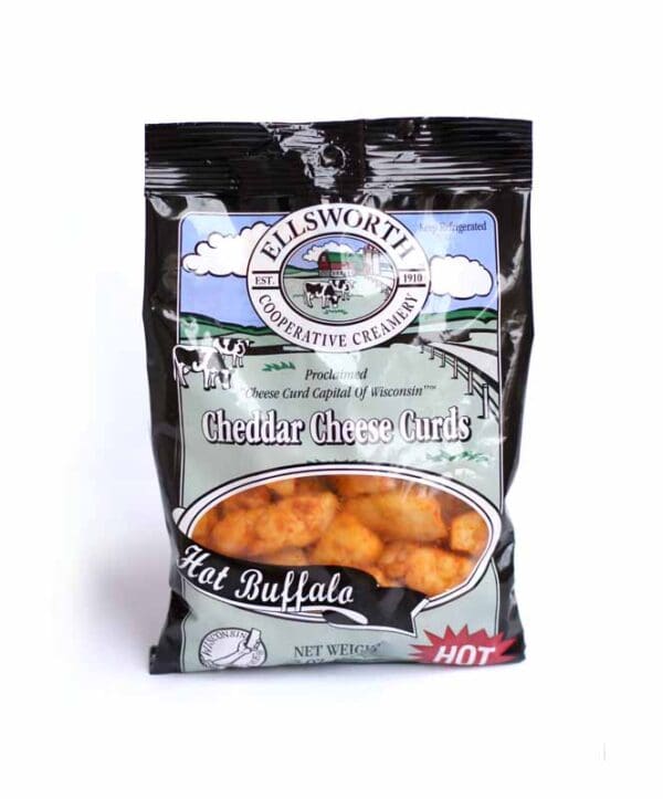 A bag of cheese curds is shown.