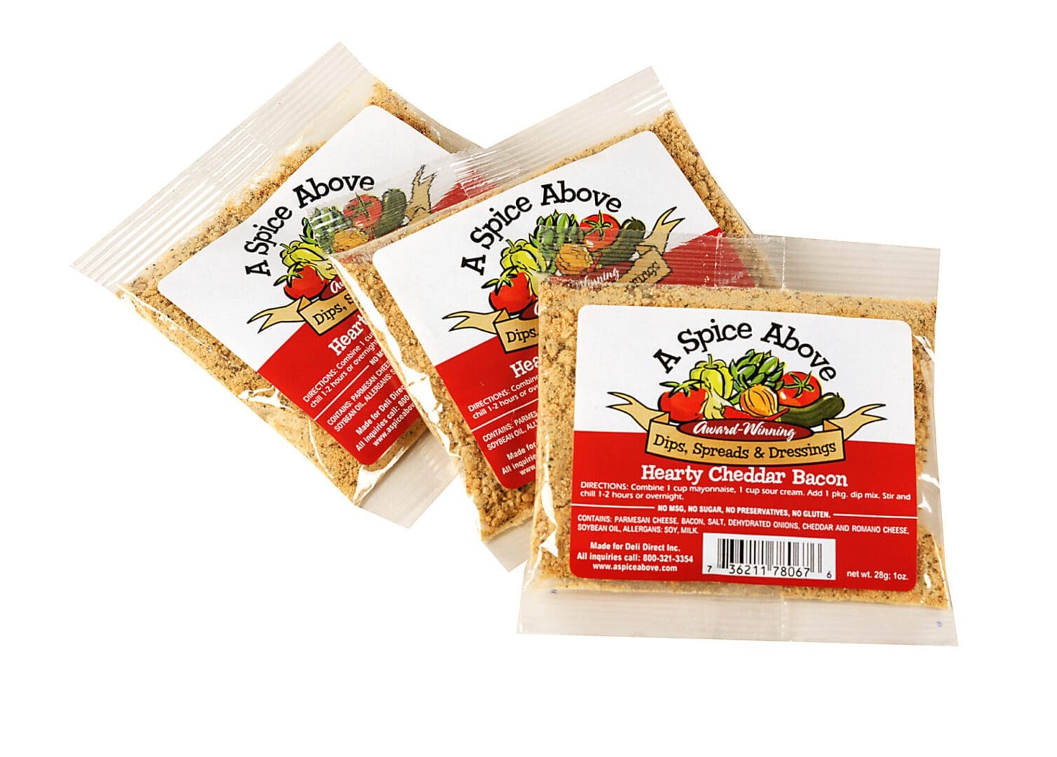 Three packages of a spice above 's savory chicken marinade.