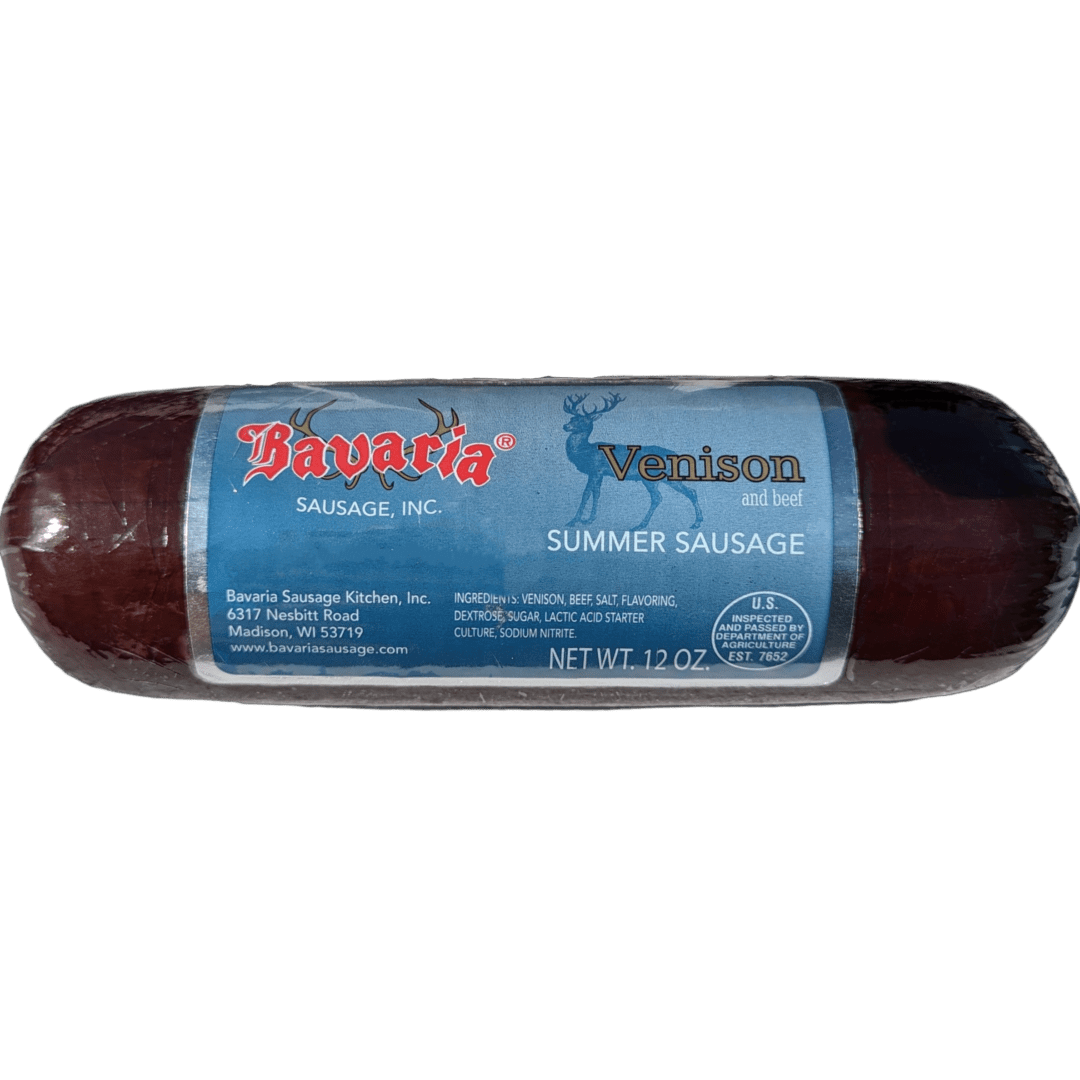 A package of Bavaria Wild Game Summer Sausage on a white background.